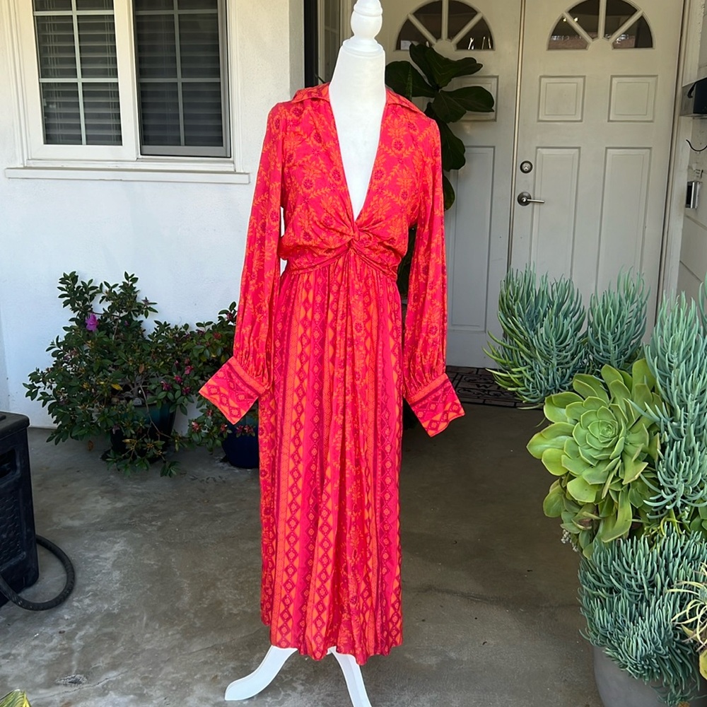 Farm Rio V Neck Tie Front Midi Dress - Picture 4 of 16